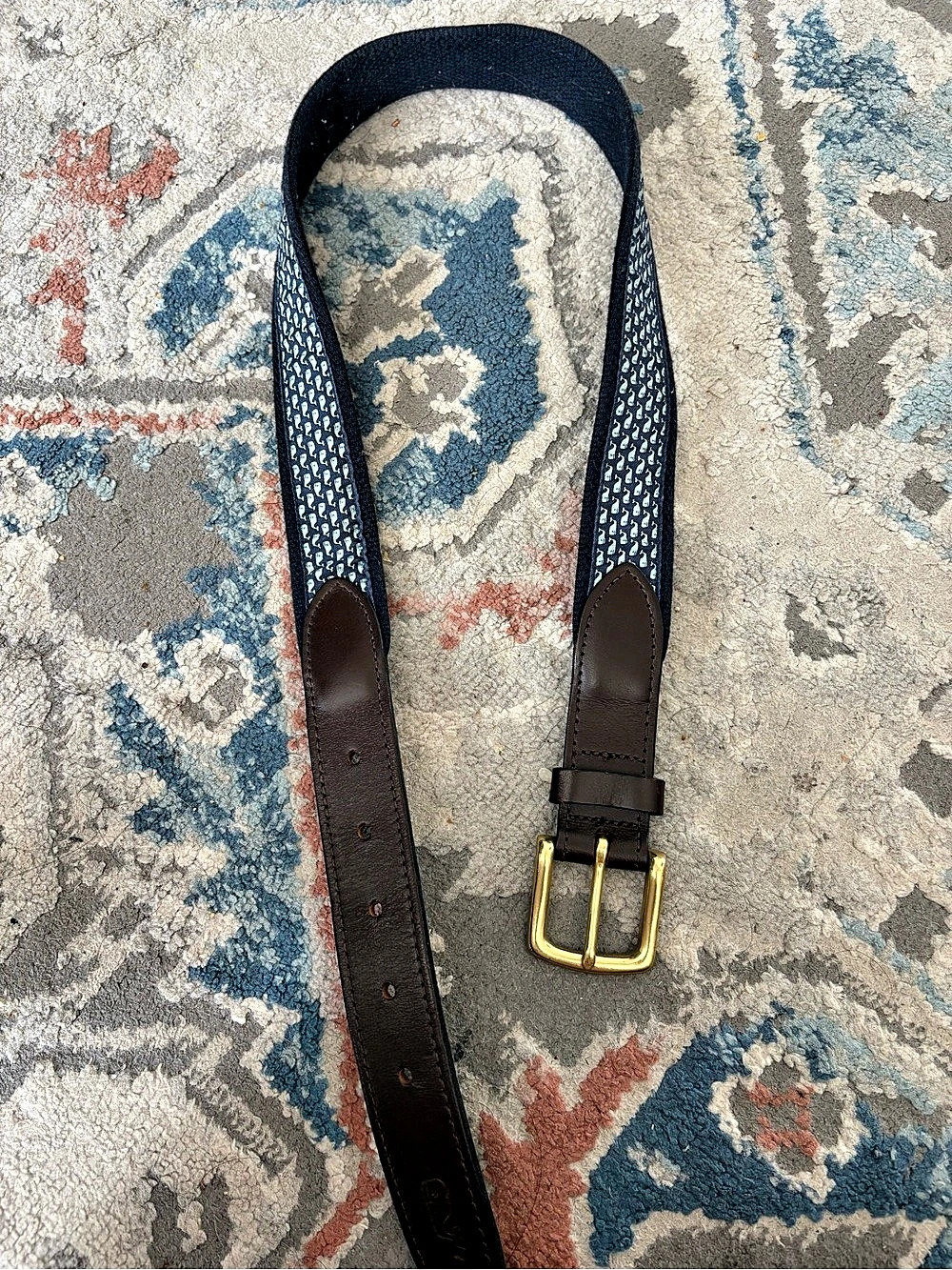 vineyard vines Whale Canvas Club Belt Braided Belt Blue & Brown Waist 30